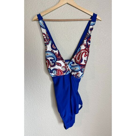 Catalina Red White Blue Paisley Print One-Piece Swimsuit Padded Size 2XL - Picture 2 of 10